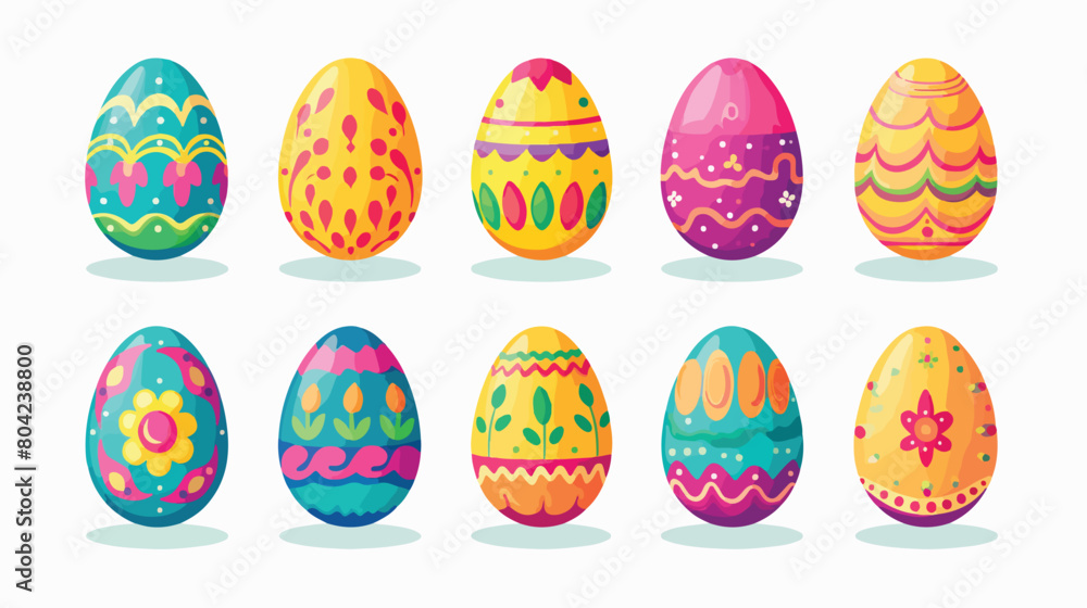 Colorful Easter eggs on white background 2d flat ca