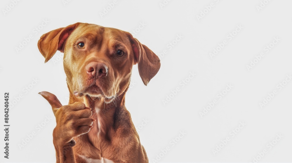 Funny animal pet banner - Dog giving a thumbs up, paw up, isolated on white background. Funny animal pet banner - Dog giving a thumbs up, paw up, isolated on white background.