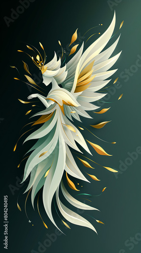 Golden Feathered Phoenix: Vector Illustration