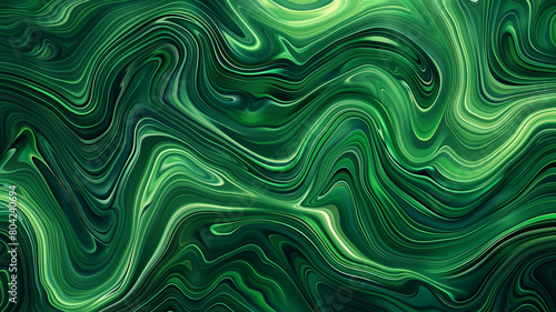 Green nature waves and lines concept background poster. Green photo style realistic illustration. Raster bitmap digital illustration. AI artwork.