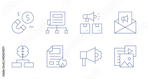 Marketing icons. Editable stroke. Containing option, magnet, trendy, contentplan, productmarketing, marketingautomation, mail, content. © Spaceicon