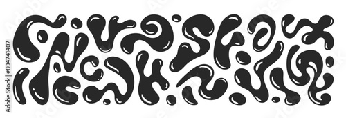 Liquid abstract organic blob shapes. Vector flat illustration. Black wavy bubbles and drops in trendy y2k style