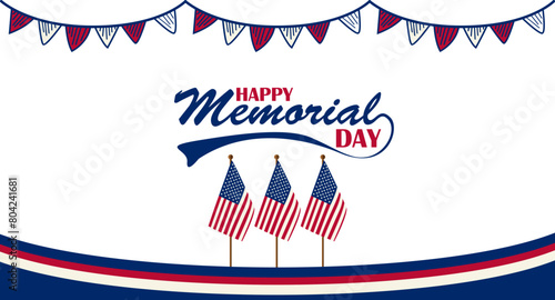 Happy memorial day background with flags and bunting. Vector patriotic design for flyer, greeting card, or holiday celebration