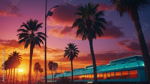 Synthwave Sunset Retro-futuristic Cityscape © Dove