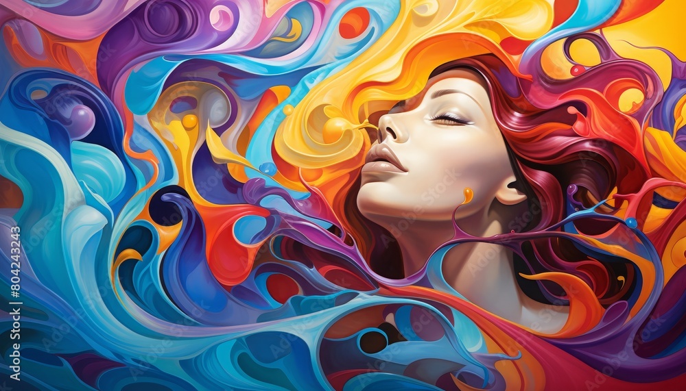 The image is a painting of a woman's face The image is a painting of a woman's face
