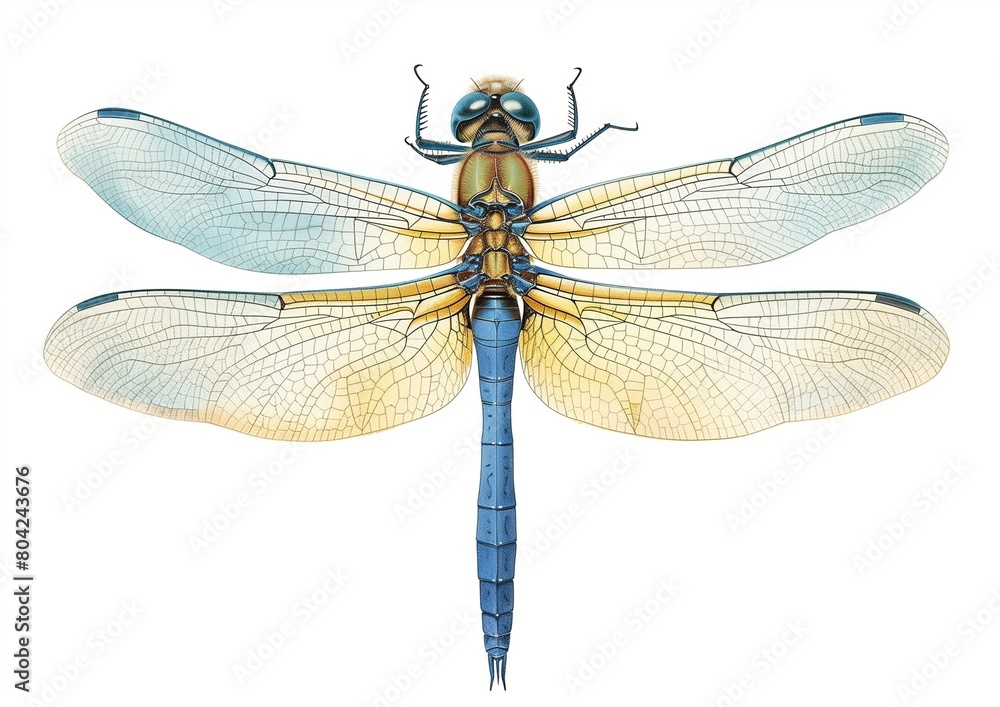 Highly Detailed Close-Up Illustration of a Blue Dragonfly on White Background Highly Detailed Close-Up Illustration of a Blue Dragonfly on White Background