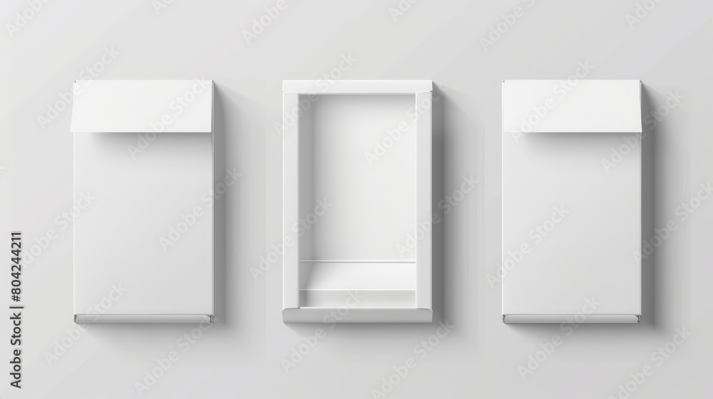 Mockup of white open slide carton pack with sleeve with realistic view angles from various angles. Mockup of white open slide carton pack with sleeve with realistic view angles from various angles.