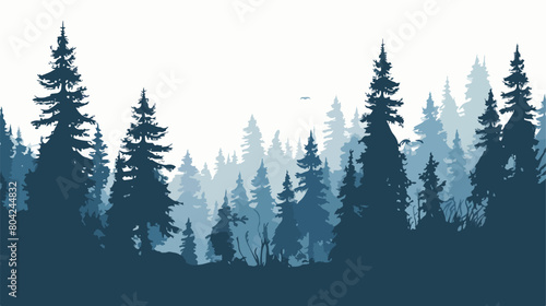 Coniferous forest silhouette template. Woods illust