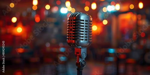 Captivating Talk Show Microphone on Dramatic Neon Lit Stage