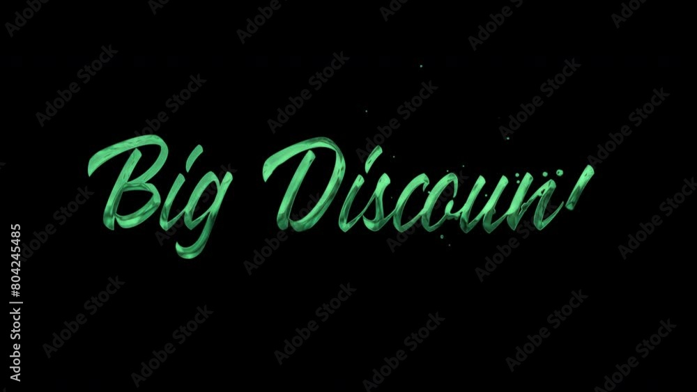 Animated Big Discount with Green Lettering On Transparent Background. 4k animation. Suitable for promotional video Animated Big Discount with Green Lettering On Transparent Background. 4k animation. Suitable for promotional video