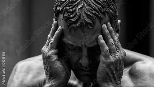 black and white portrait of a man man appears to be in deep contemplation or perhaps in a state of despair