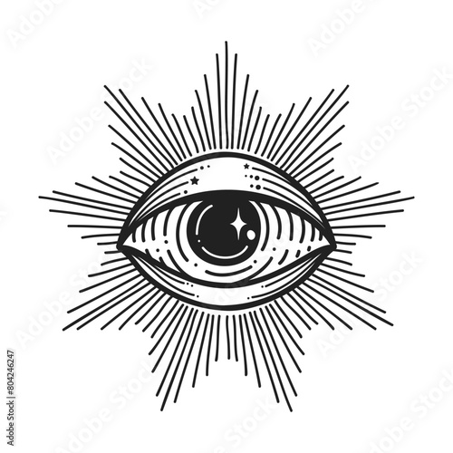 Evil eye. Eye of Providence. Lineart Vector illustration. Magic celestial witchcraft symbol. Masonic symbol. Hand drawn logo or emblem