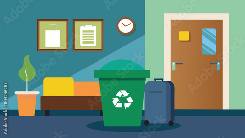 Each room is equipped with a recycling bin and guests are encouraged to participate in the hotels composting program.. Vector illustration