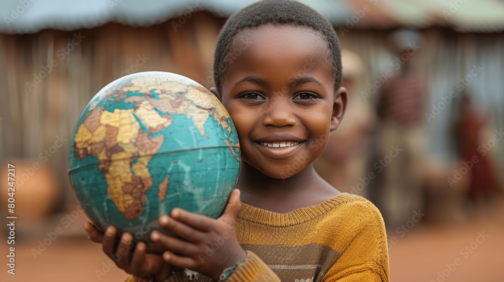 African Children Embracing Global Unity and Peace Holding Earth Globe African Children Embracing Global Unity and Peace Holding Earth Globe