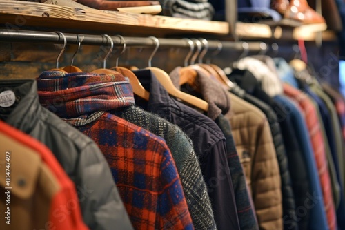 Colorful Assortment of Coats and Jackets on Modern Display in Retail Shop