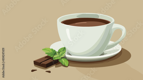 Cup of hot mint chocolate on table 2d flat cartoon