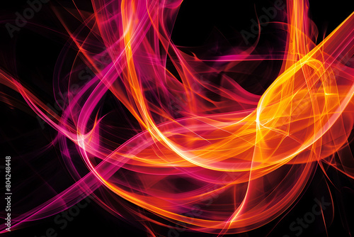 Dynamic neon art piece with glowing orange and pink patterns. Striking image on black background.