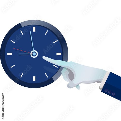 Man hand pointing time on clock vector icon