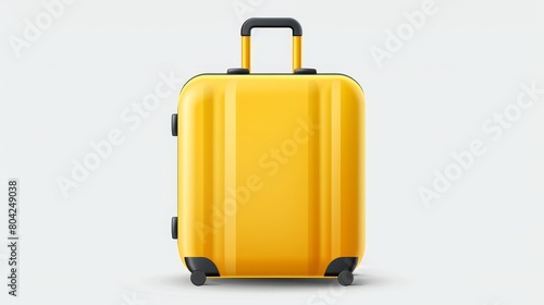 3D realistic isolated travel suitcase modern icon. Airport plastic luggage concept on white background. Baggage accessory with black handle. Blank suit case flight equipment design template.