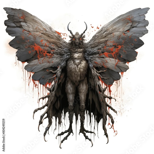 Illustration of the Mothman on a White Background