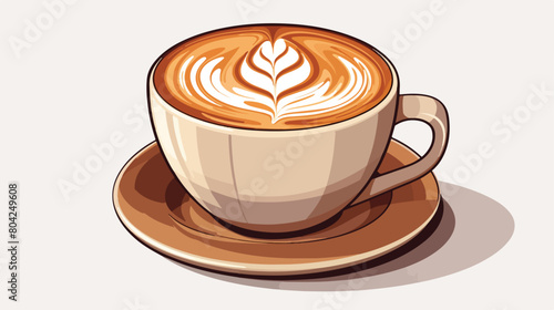 Cup of tasty cappuccino on white background 2d flat