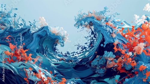 A wave with a splash of red and orange flowers photo