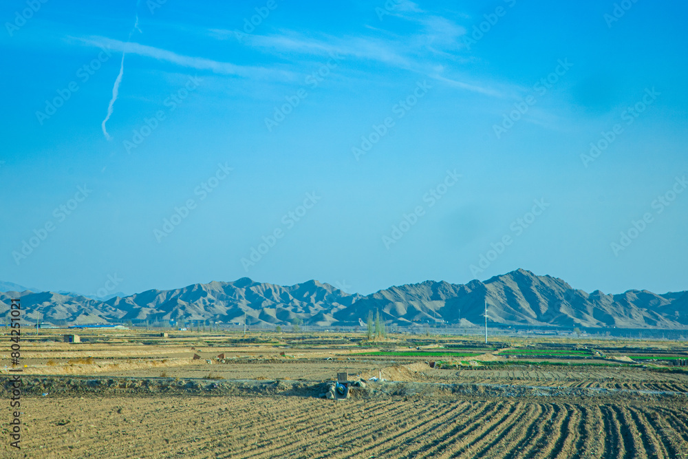 Fototapeta premium Baiyin City, Gansu Province-Gobi scenery against the blue sky