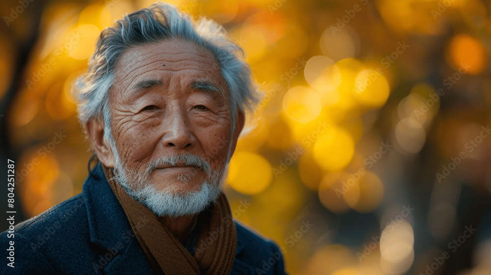 Smiling Senior Asian Man Seated in Park During Spring Season Smiling Senior Asian Man Seated in Park During Spring Season