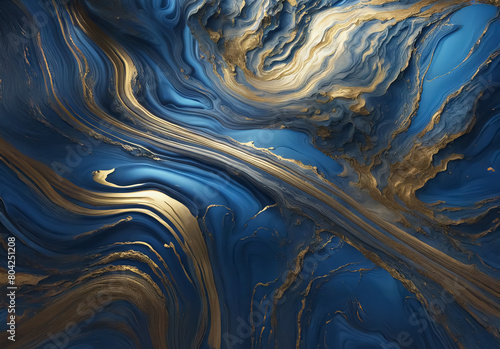 Blauer, marmorierter Hintergrund, durchzogen mit goldenen Elementen photo
