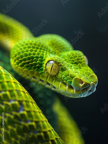 green snake close up.