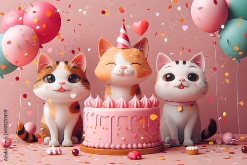 Fondo de pantalla de feliz cumpleaños con lindos gatos. Feliz cumple. Felicidades en tu cumpleaños.