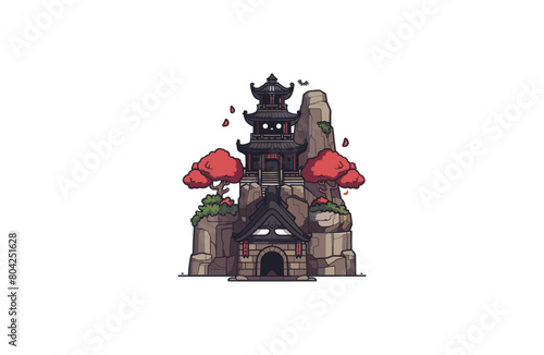 Japanese and Building vector illustration flat design logo