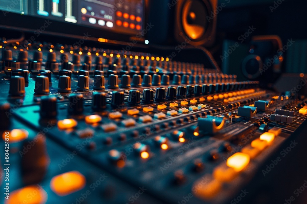 Close-Up of Professional Audio Mixing Console