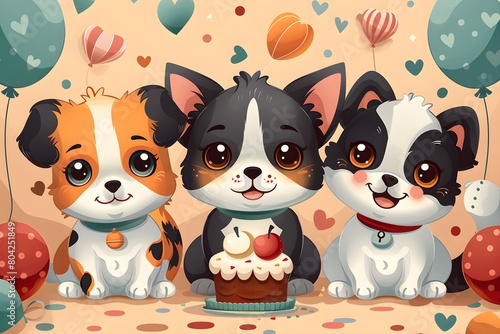 Fondo de pantalla de feliz cumpleaños con lindos perros. Feliz cumple. Felicidades en tu cumpleaños.