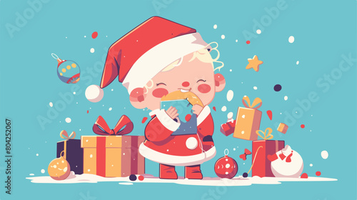 Cute little baby in Santa Claus costume and with Ch