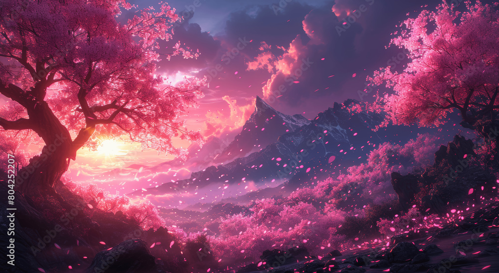 Sakura Petals Dancing in the Fantastical Night Sky Sakura Petals Dancing in the Fantastical Night Sky