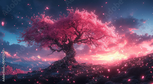 Sakura Petals Dancing in a Fantasy Night Sky Anime Inspired Scenery photo