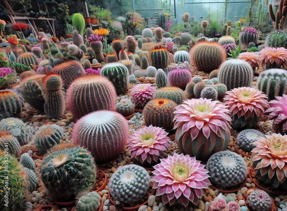 Blühende Kakteen in einem botanische Garten Blühende Kakteen in einem botanische Garten