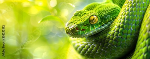 green snake close up.