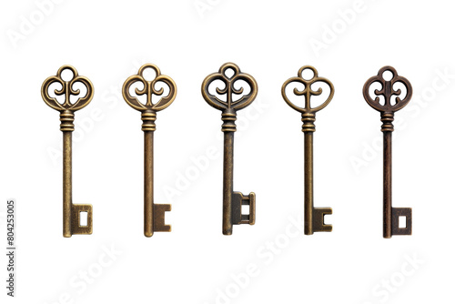 The Melodic Symphony of Five Vintage Keys. On a White or Clear Surface PNG Transparent Background. © Usama