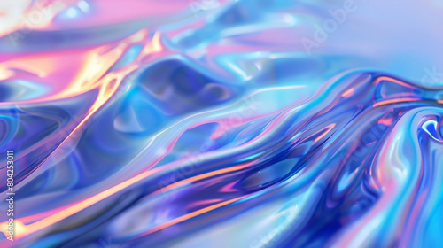 Vibrant and colorful holographic waves abstract background with a smooth and reflective glass-like texture. Featuring a futuristic. Modern. And dynamic liquid gradient pattern