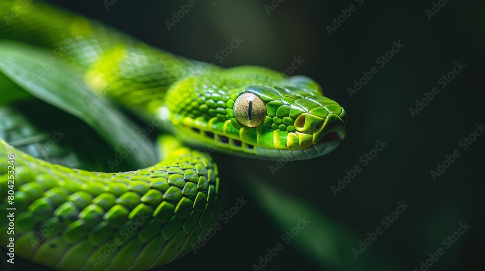 Obraz premium green snake close up.