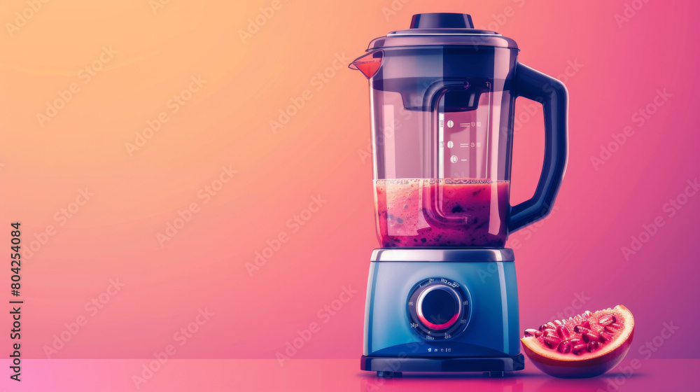 A sleek, modern blender on a pink background blending a fresh red berry smoothie, ideal for healthy lifestyles. A sleek, modern blender on a pink background blending a fresh red berry smoothie, ideal for healthy lifestyles.