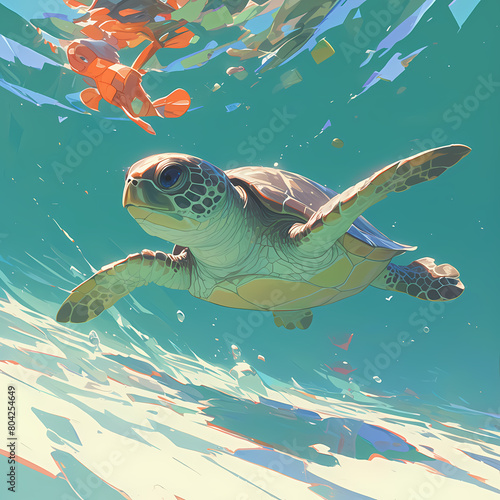 Majestic Sea Turtle Soaring Through Crystal Blue Waters photo