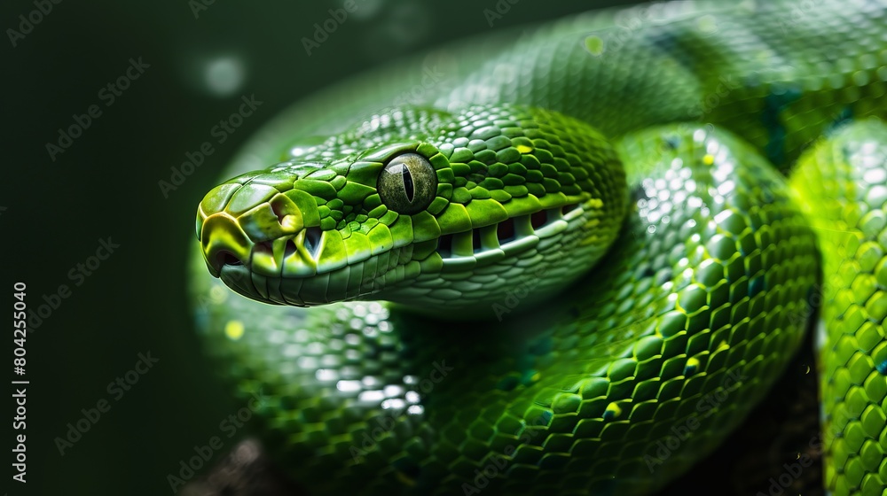 green snake close up. green snake close up.