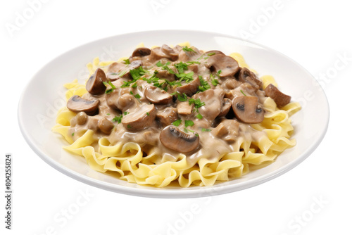 Delicate Pasta Harmony With Savory Mushrooms and Fresh Parsley. On a White or Clear Surface PNG Transparent Background.