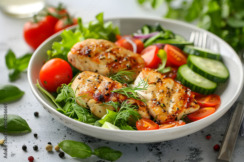 grilled turkey with vegetables in a bright kitchen grilled turkey with vegetables in a bright kitchen