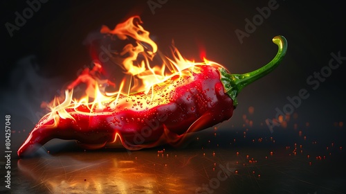 A Fiery Red Chili Pepper Engulfed in Flames photo