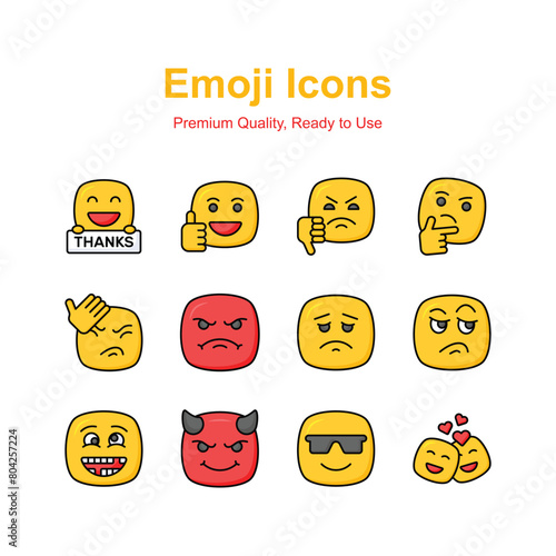 Cute facial expressions, set of emoticons icons, trendy design style