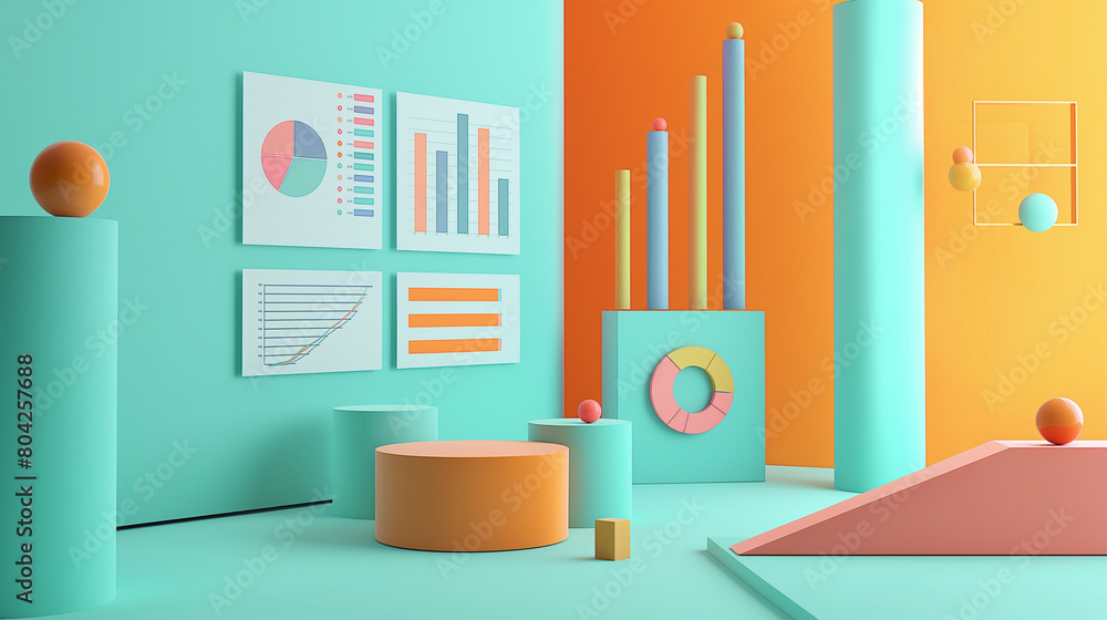 PPT page design, multiple content plates, chart data comparison, retro futuristic style, minimalism, minimalist color matching, 3D elements PPT page design, multiple content plates, chart data comparison, retro futuristic style, minimalism, minimalist color matching, 3D elements